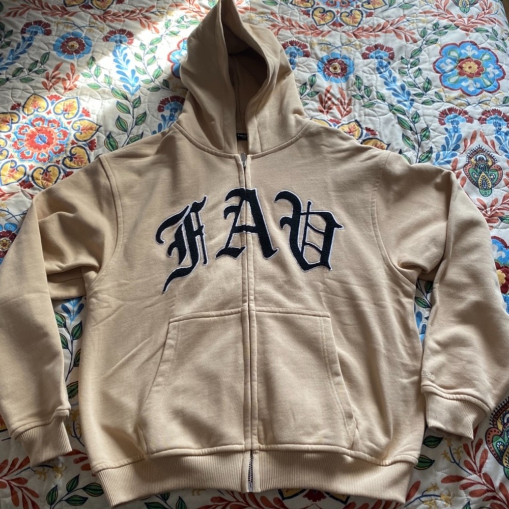 Favelas Zip Up Sweater with Gothic Embroidery